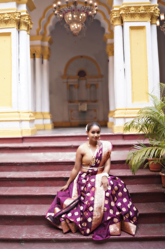 Purple with Golden Dual Zari Pure Katan Silk Banarasi Saree