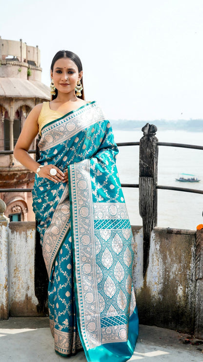 Aasmaani Blue Organza Banarasi Saree