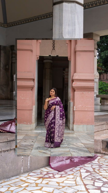 Blackberry Purple Semi Raw Mango Katan Silk Saree