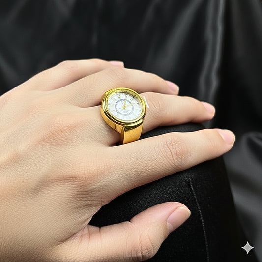 Stylish Gold Plated Quartz Ring Watch for Women