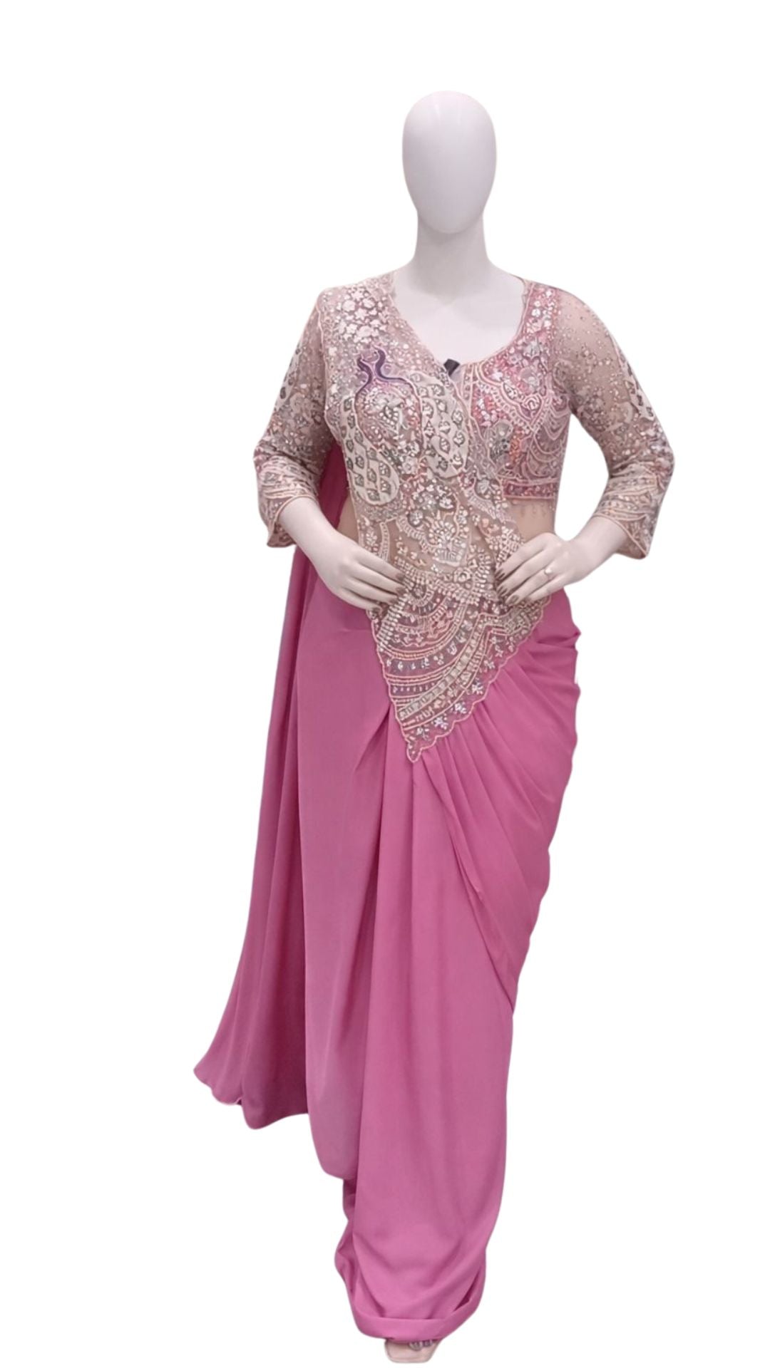 Ready-to-Wear Heavy Crepe Saree with Fully Stitched Sequin Blouse (Up to Size 42)