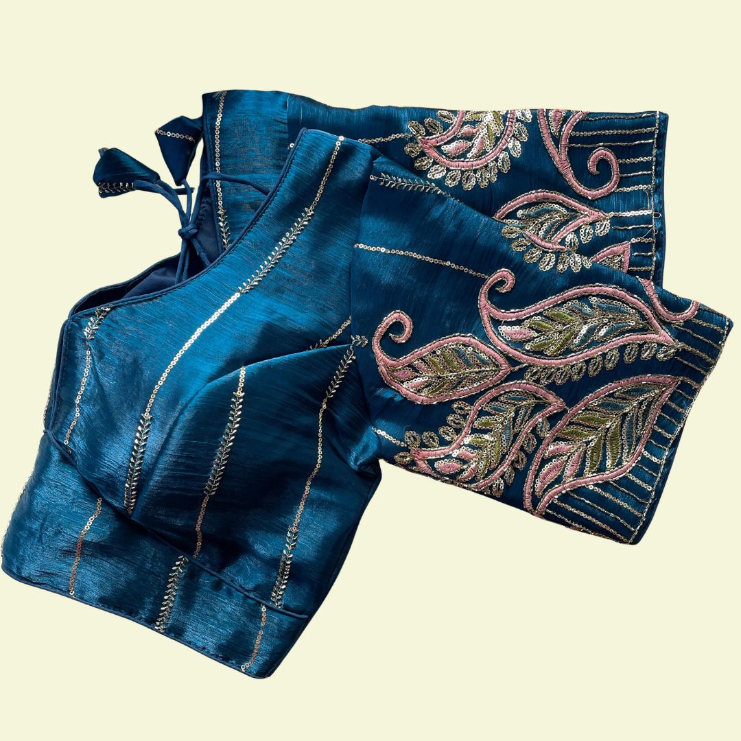Royal Teal Multi-Sequence Paisley Designer Blouse
