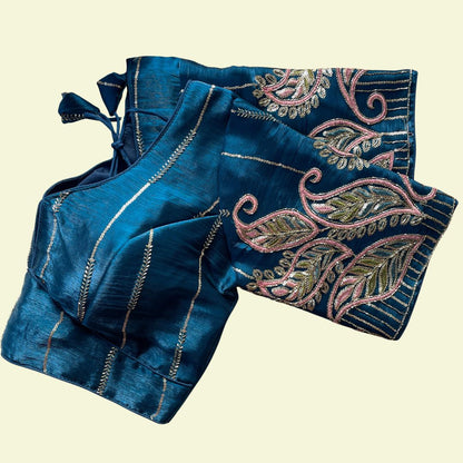 Royal Teal Multi-Sequence Paisley Designer Blouse