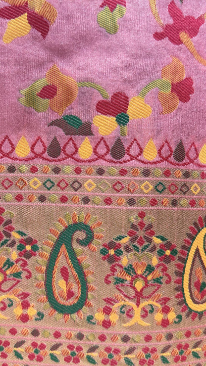 Pink Banarasi Cotton Saree with Meenakari Weaving