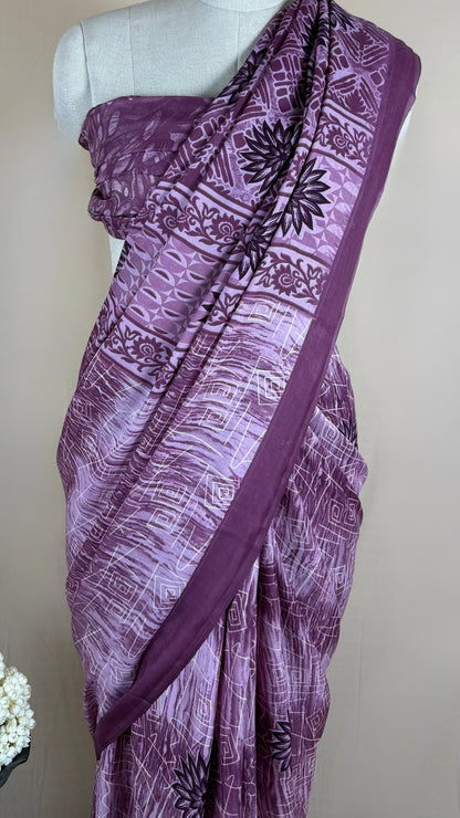 Elegant Lavender Georgette Saree with Abstract Floral Print & Matching Blouse Piece – Lightweight Daily & Party Wear Saree for Women