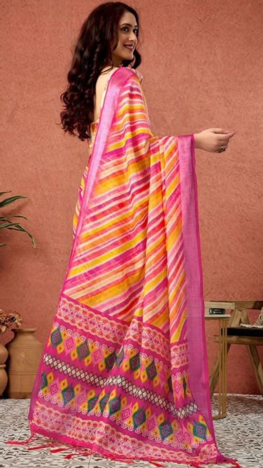 Vibrant Linen Cotton Saree with Zari Border