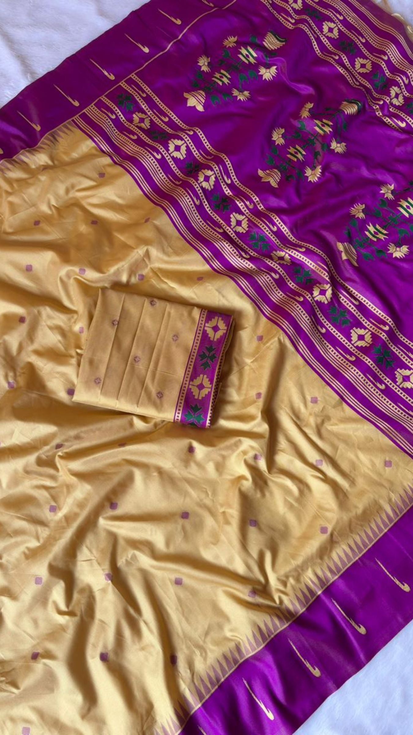 Royal Purple & Beige Handloom Soft Silk Saree