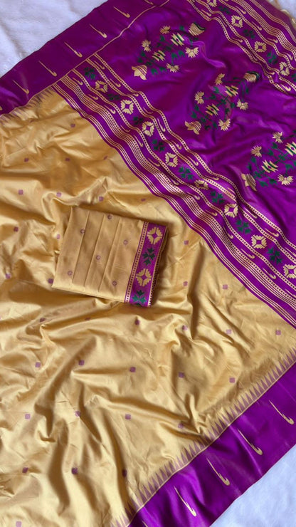 Royal Purple & Beige Handloom Soft Silk Saree