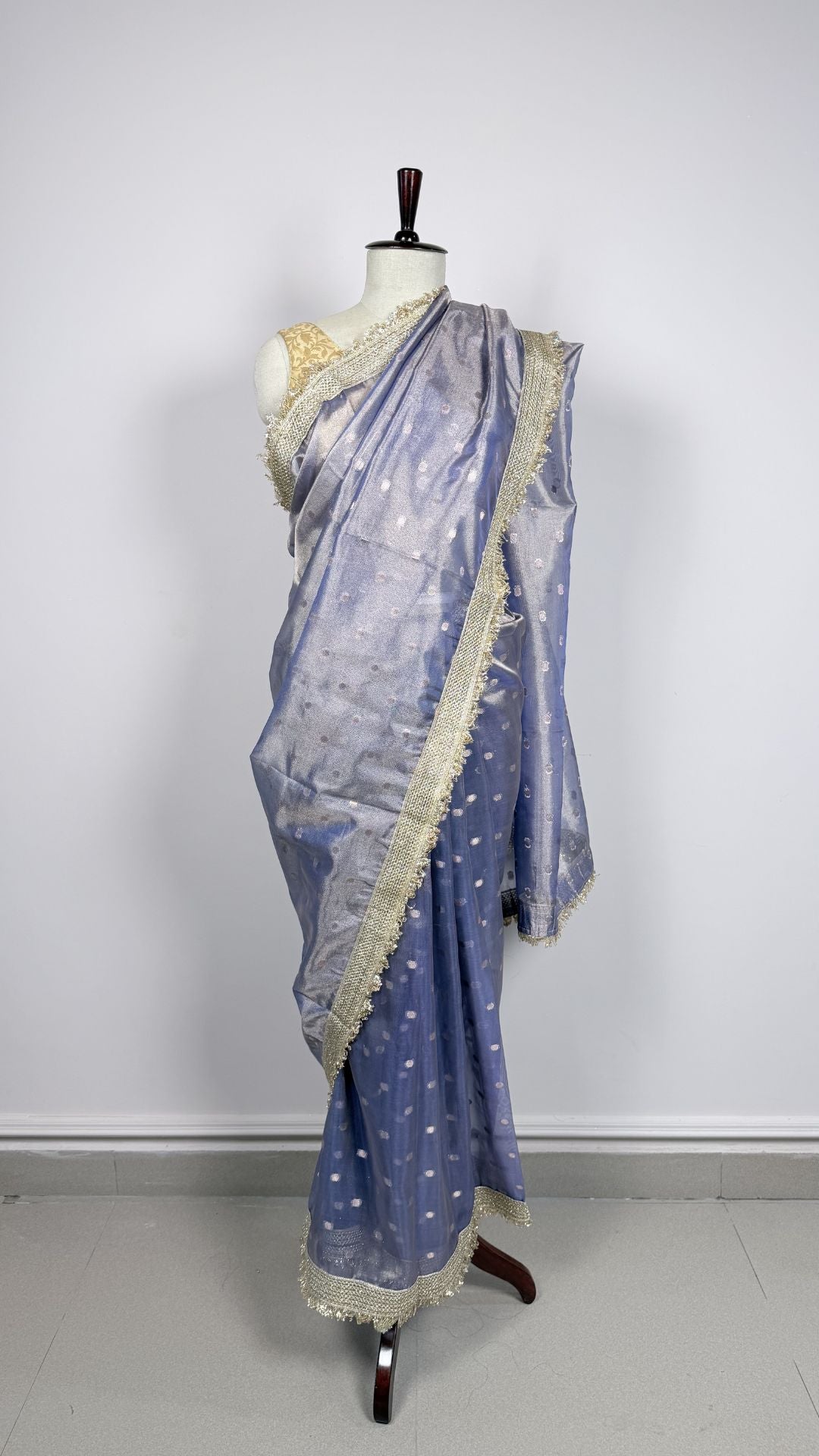 Lavender Tissue Saree With Lace Border