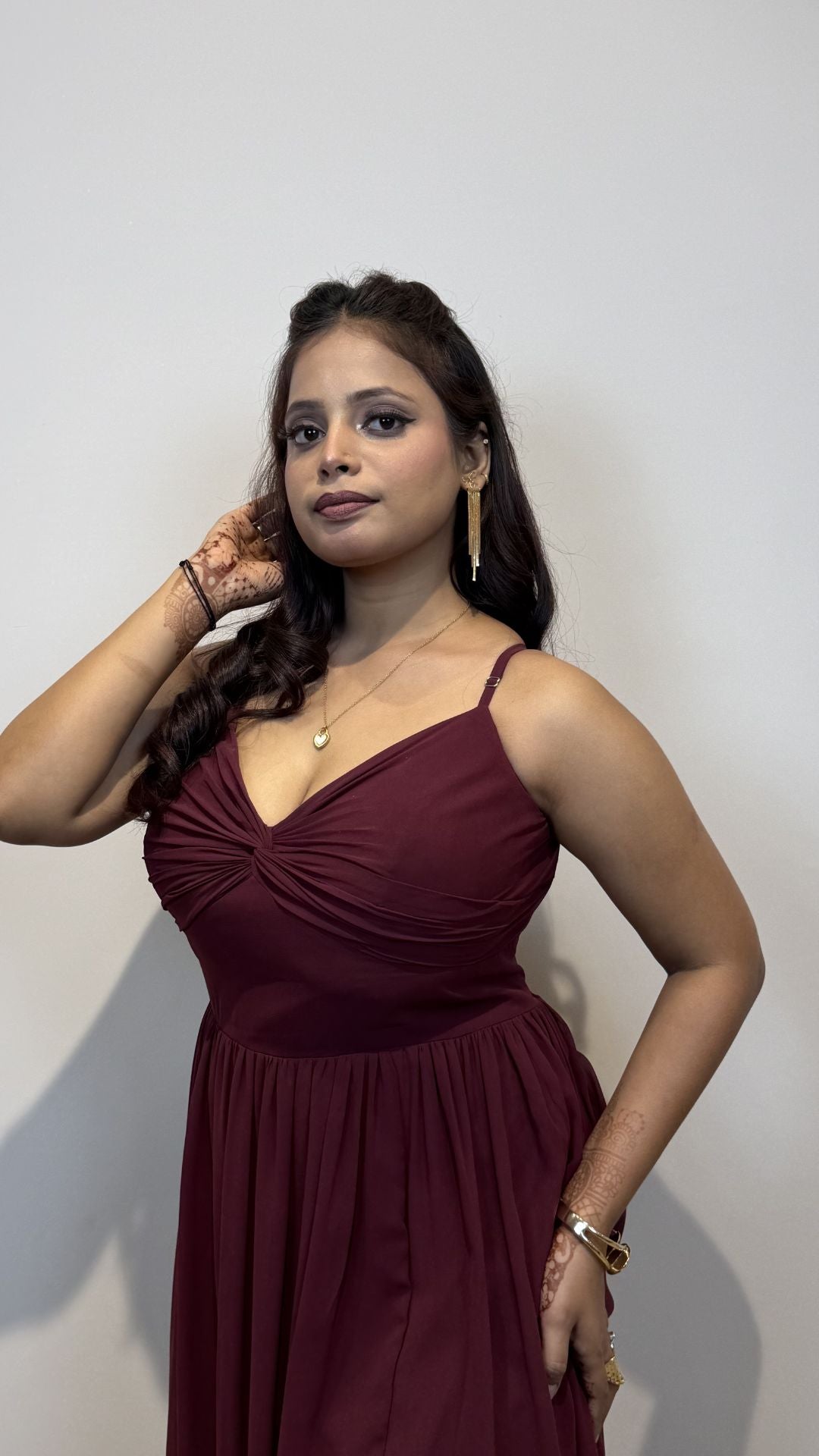 Wine Red Georgette Slit Party Wear Gown for Women