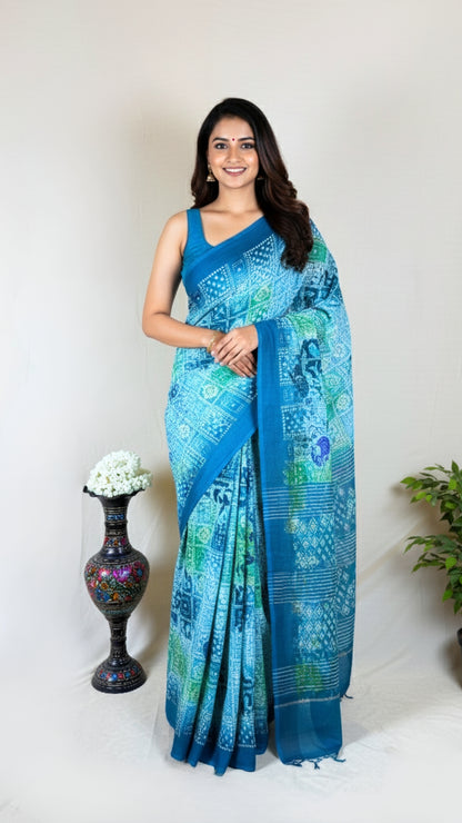 Floral Print Banarasi Georgette Saree  (Green)