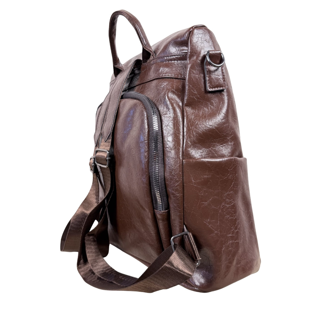 Premium Coffee Brown Leatherette Backpack for Women