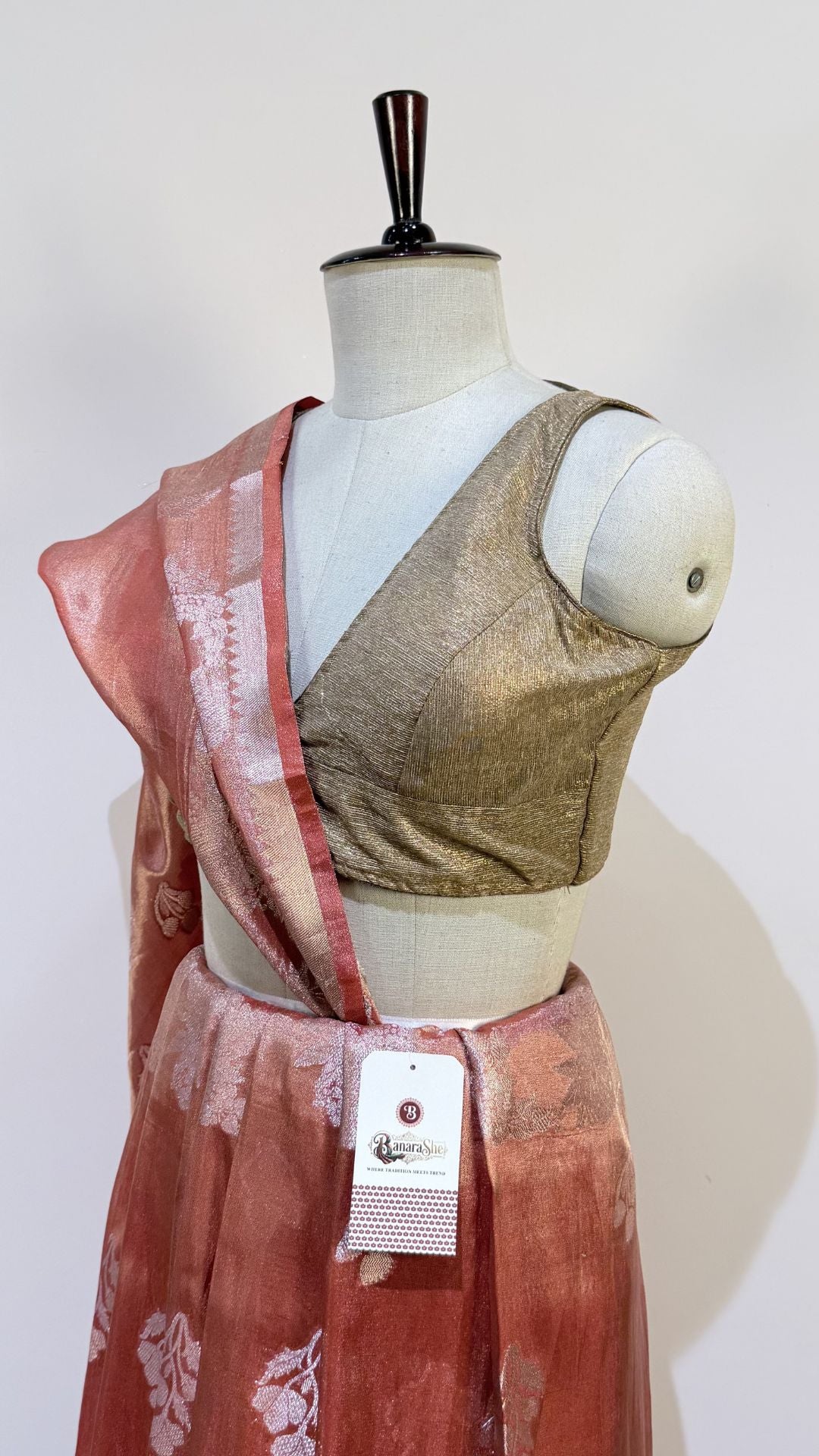 Dusty Rose Cotton Tissue Saree with Floral Buti Design