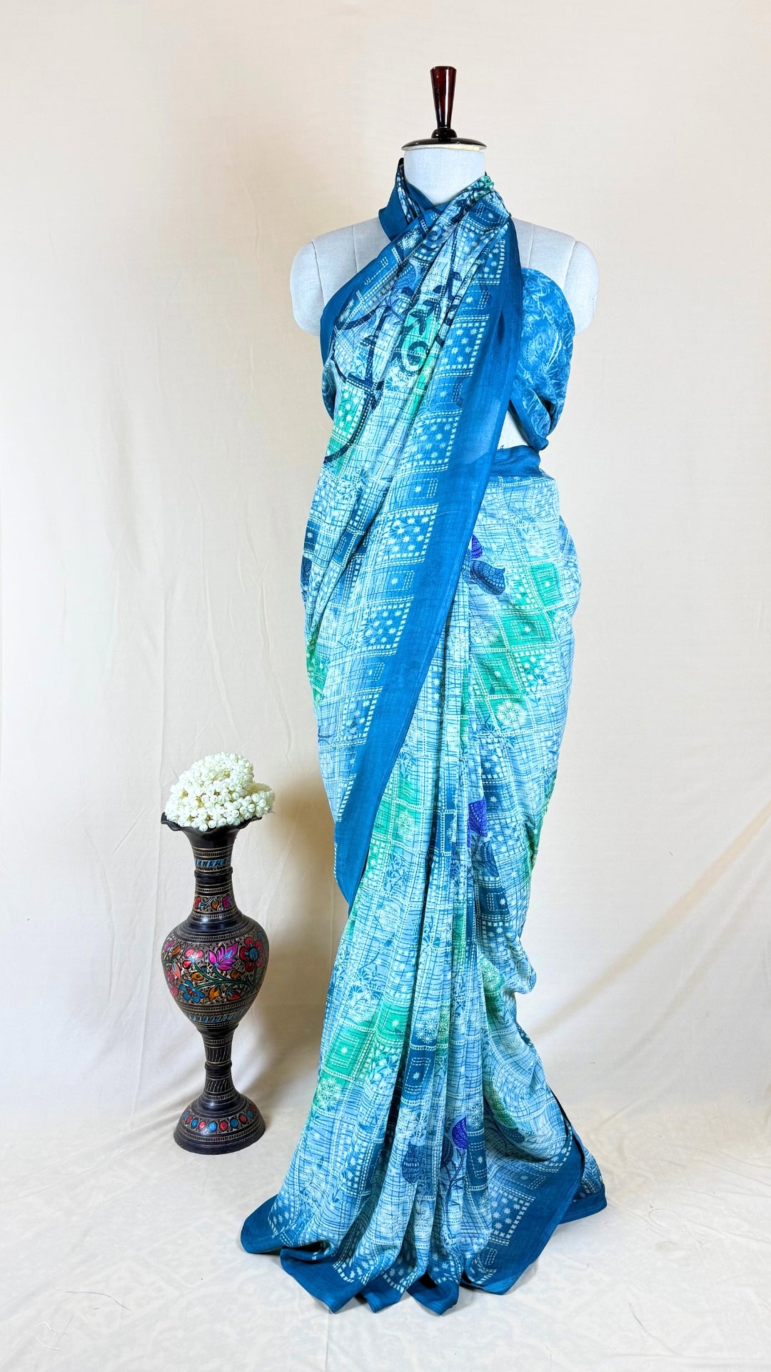 Floral Print Banarasi Georgette Saree  (Green)