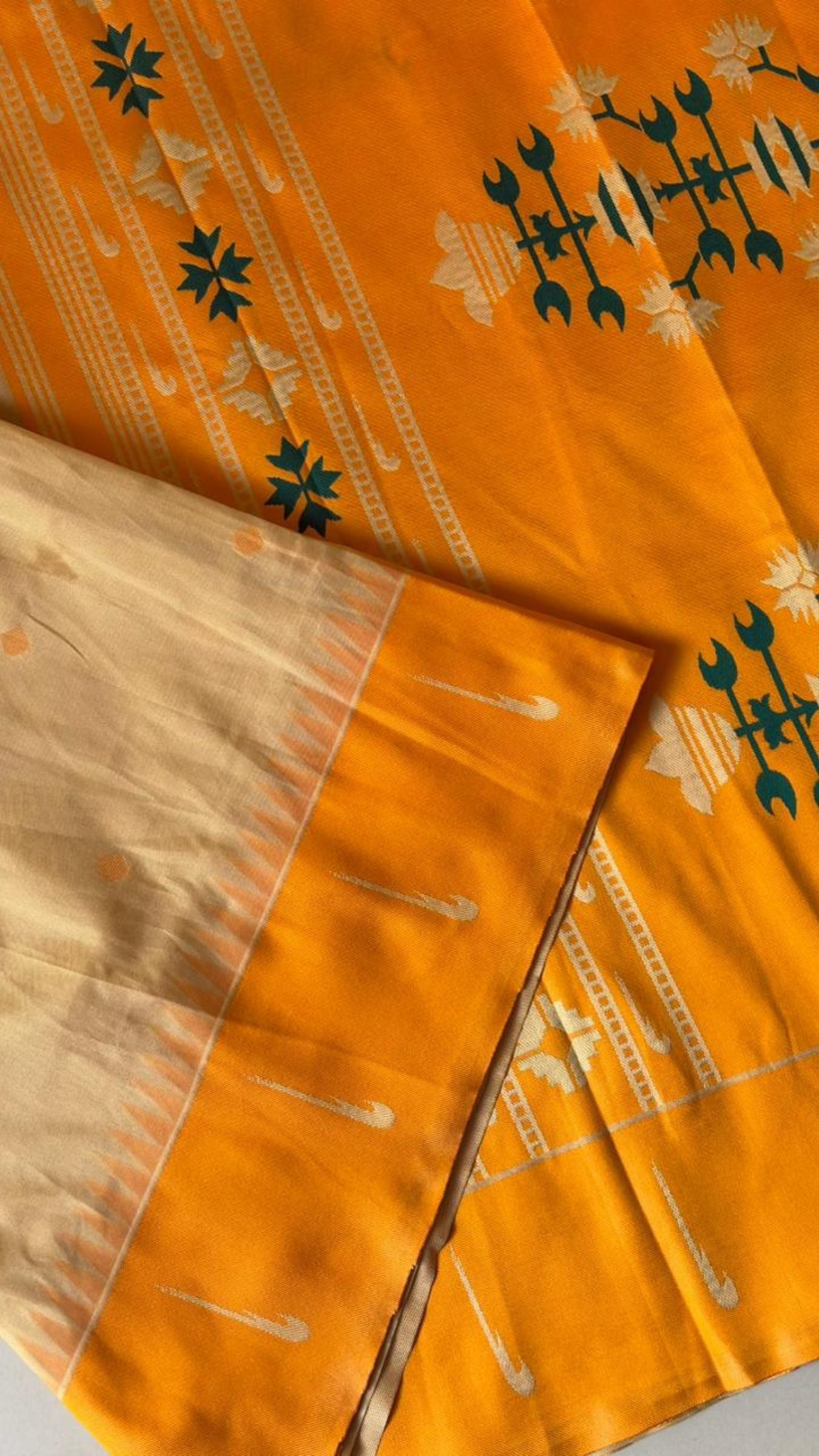Soft Silk Saree in Cream & Yellow with Muniya Border