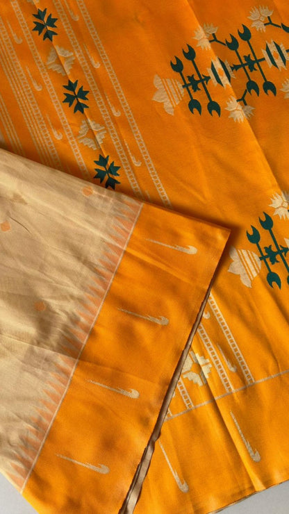 Soft Silk Saree in Cream & Yellow with Muniya Border