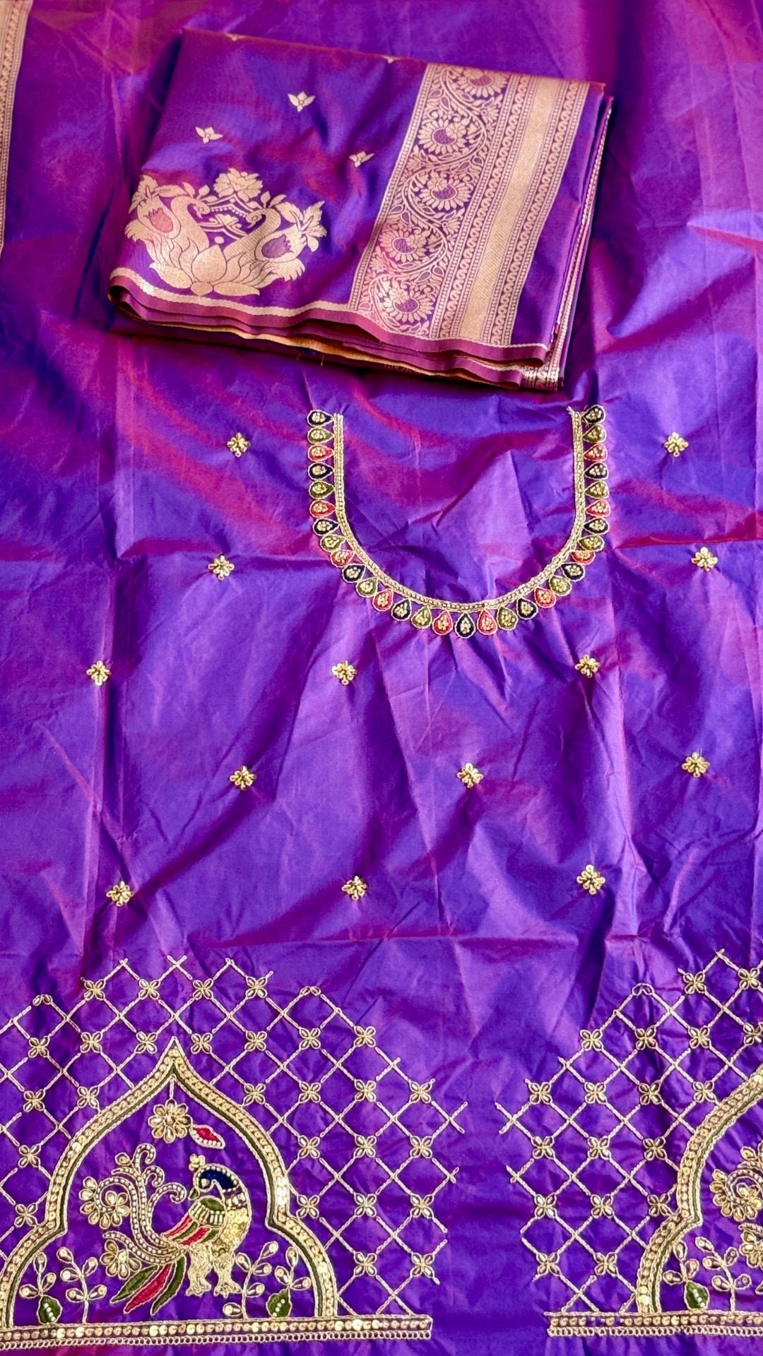 Royal Wine Paithani Silk Saree with Peacock Motifs & Aari Work Blouse