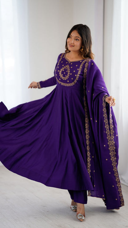 Purple Chanderi Silk Anarkali Suit with Dupatta for Women