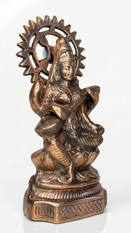 Antique Brass Goddess Saraswati Idol with Veena – Traditional Religious & Home Decor Statue