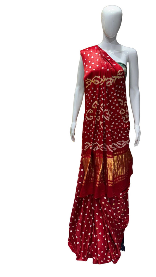 Pure Gaji Silk Bandhani Saree – Red Wedding & Festive Wear