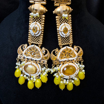 Kashmiri Long Traditional Earrings Yellow Colours