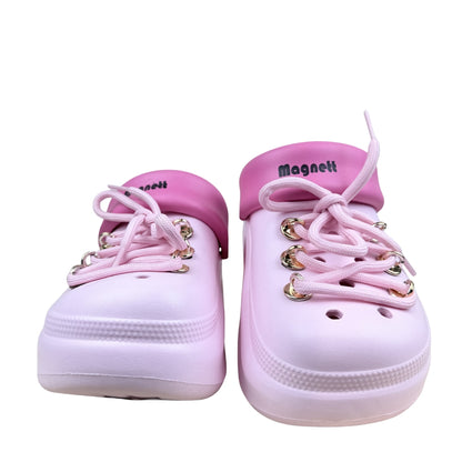 Magnett Women's Chunky Platform Pink Clogs with Decorative Laces