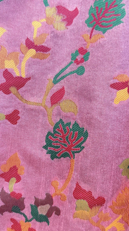 Pink Banarasi Cotton Saree with Meenakari Weaving