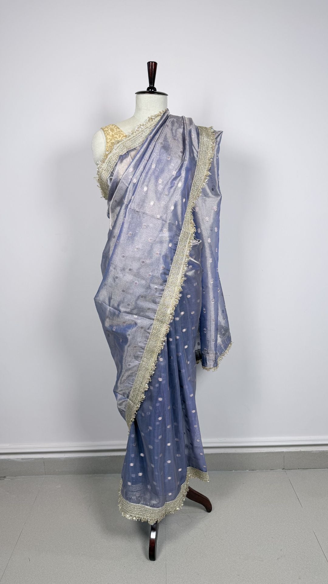 Lavender Tissue Saree With Lace Border