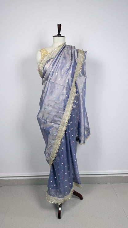 Lavender Tissue Saree With Lace Border