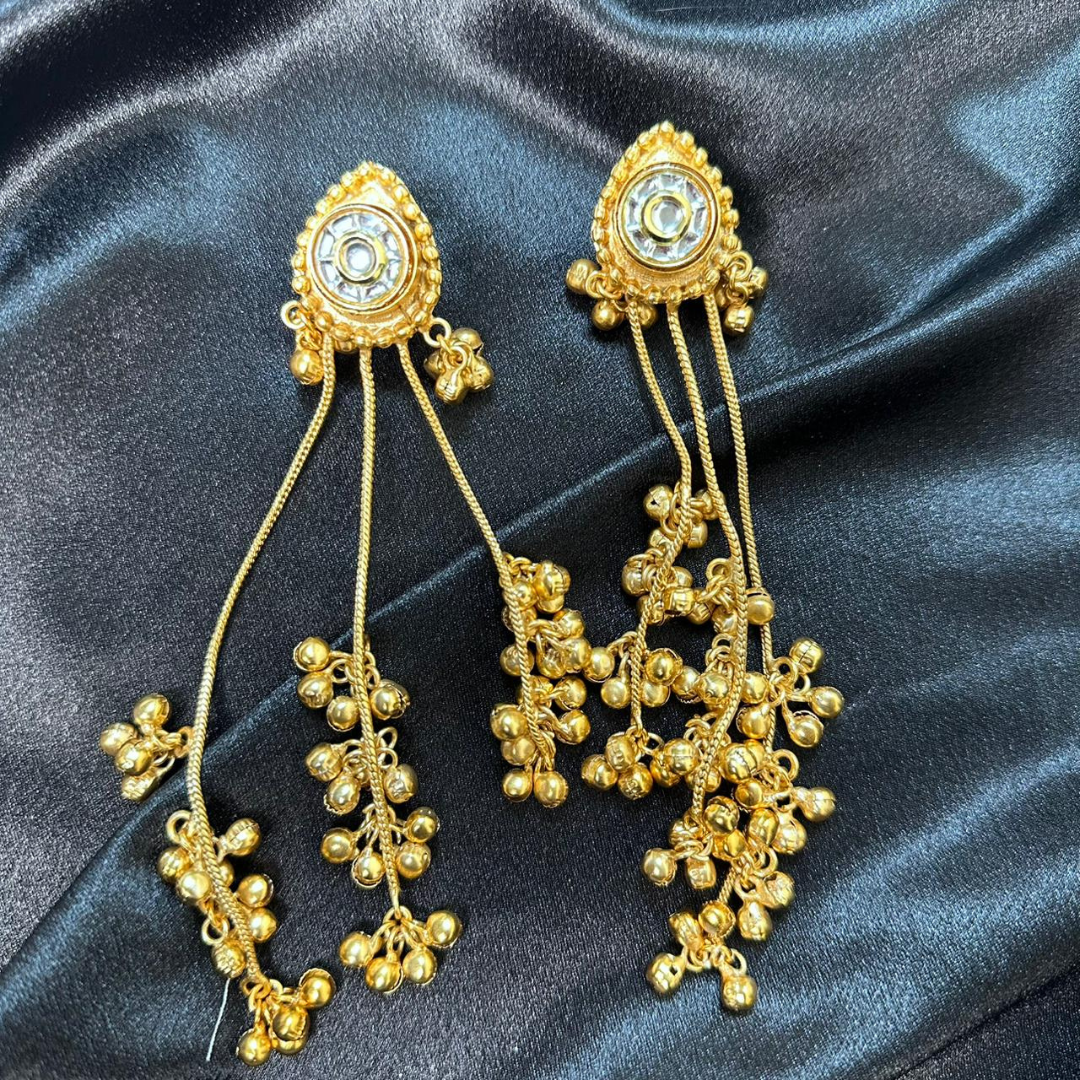 Banarashe Teardrop Cascade Earrings White Stone Temple Danglers