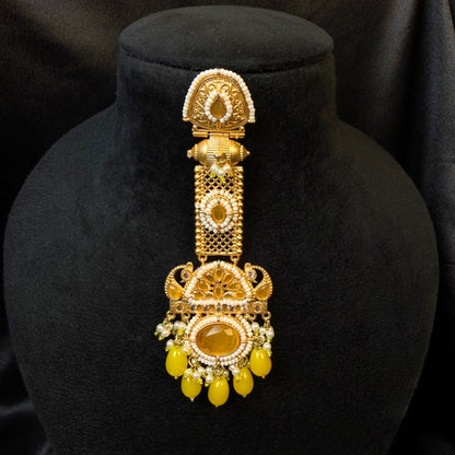 Kashmiri Long Traditional Earrings Yellow Colours