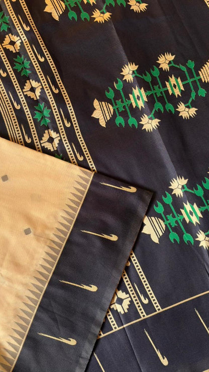 Cream & Mustard with Contrast Black Zari Border