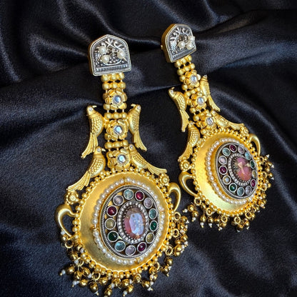 Antique Gold Bird Design Earrings for Women  Temple Jewellery Long Earrings kashmiri jhumka
