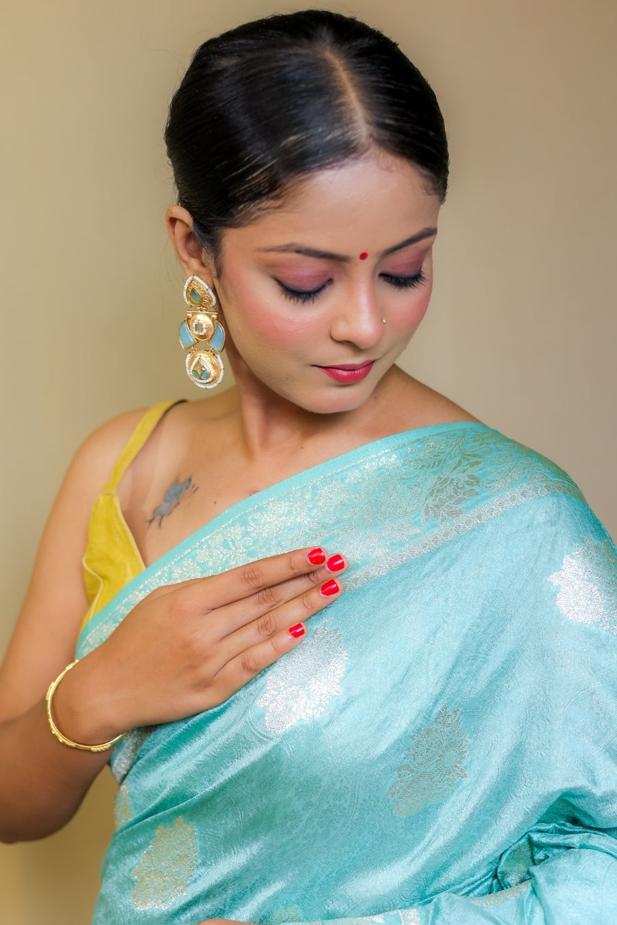 Banarashe Sky Blue Designer Mercerised Banarasi Kataan Monica Silk