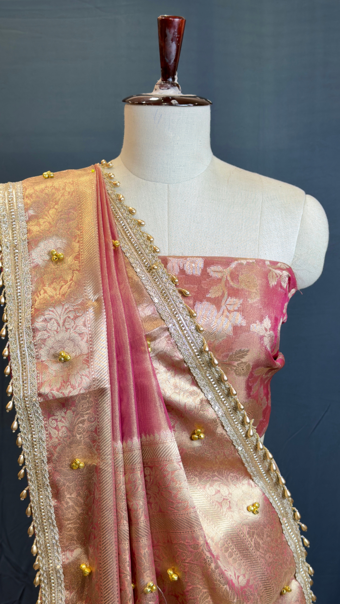 Pink Ghungroo Handcrafted Tissue Silk Saree