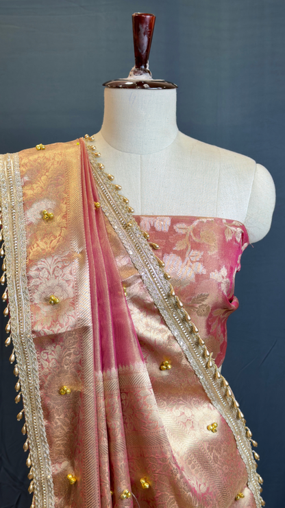 Pink Ghungroo Handcrafted Tissue Silk Saree