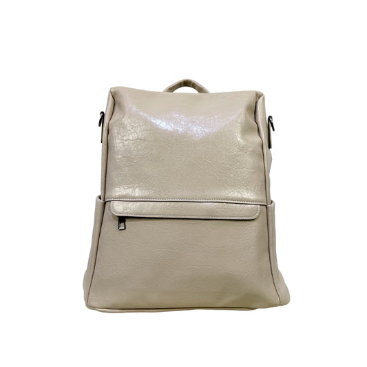 Elegant Beige Leatherette Backpack for Women