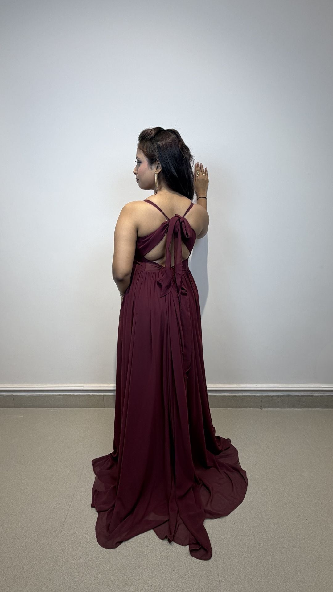 Wine Red Georgette Slit Party Wear Gown for Women