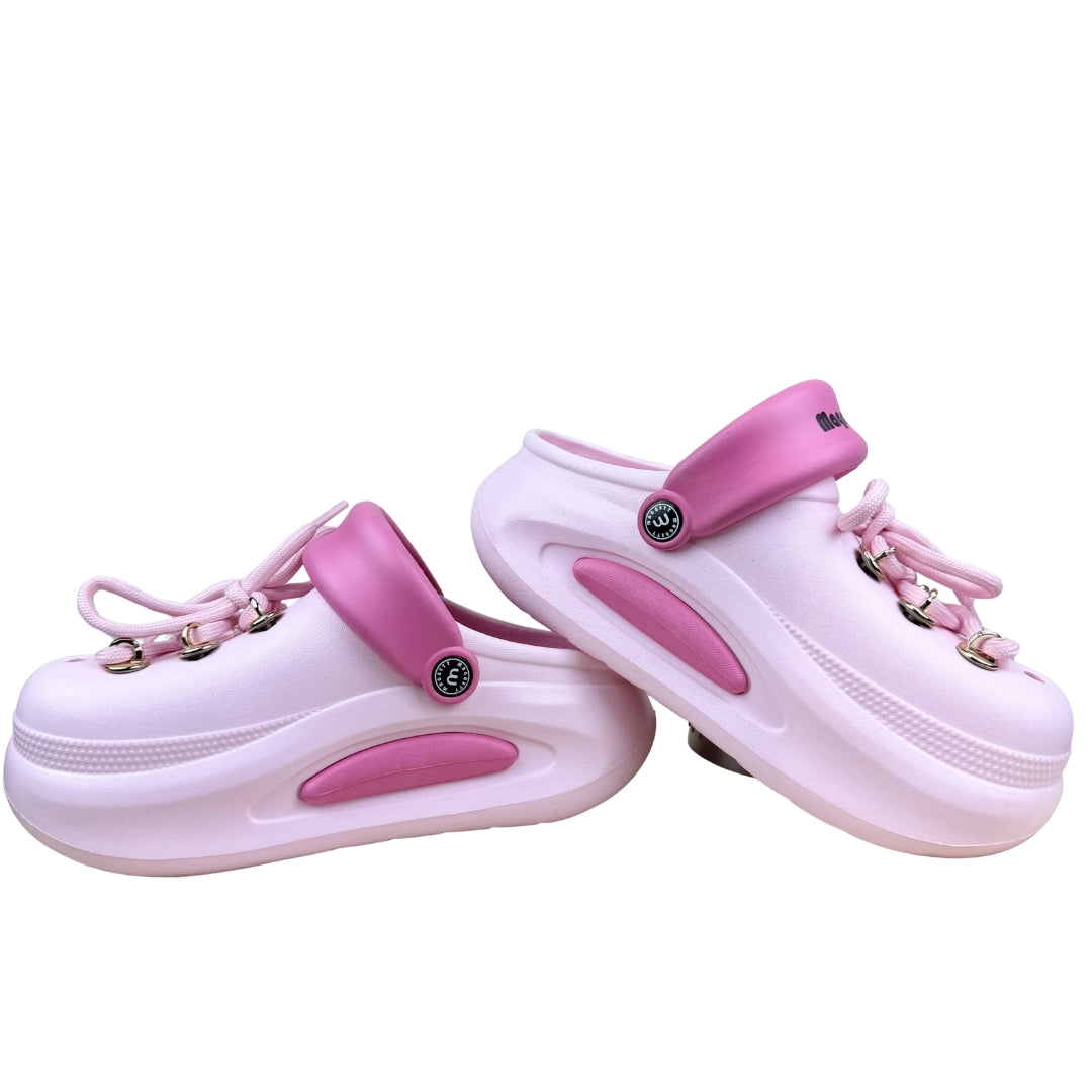 Magnett Women's Chunky Platform Pink Clogs with Decorative Laces
