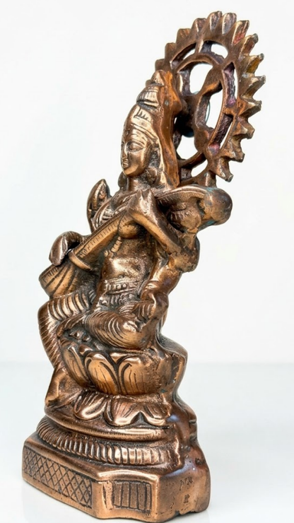 Antique Brass Goddess Saraswati Idol with Veena – Traditional Religious & Home Decor Statue
