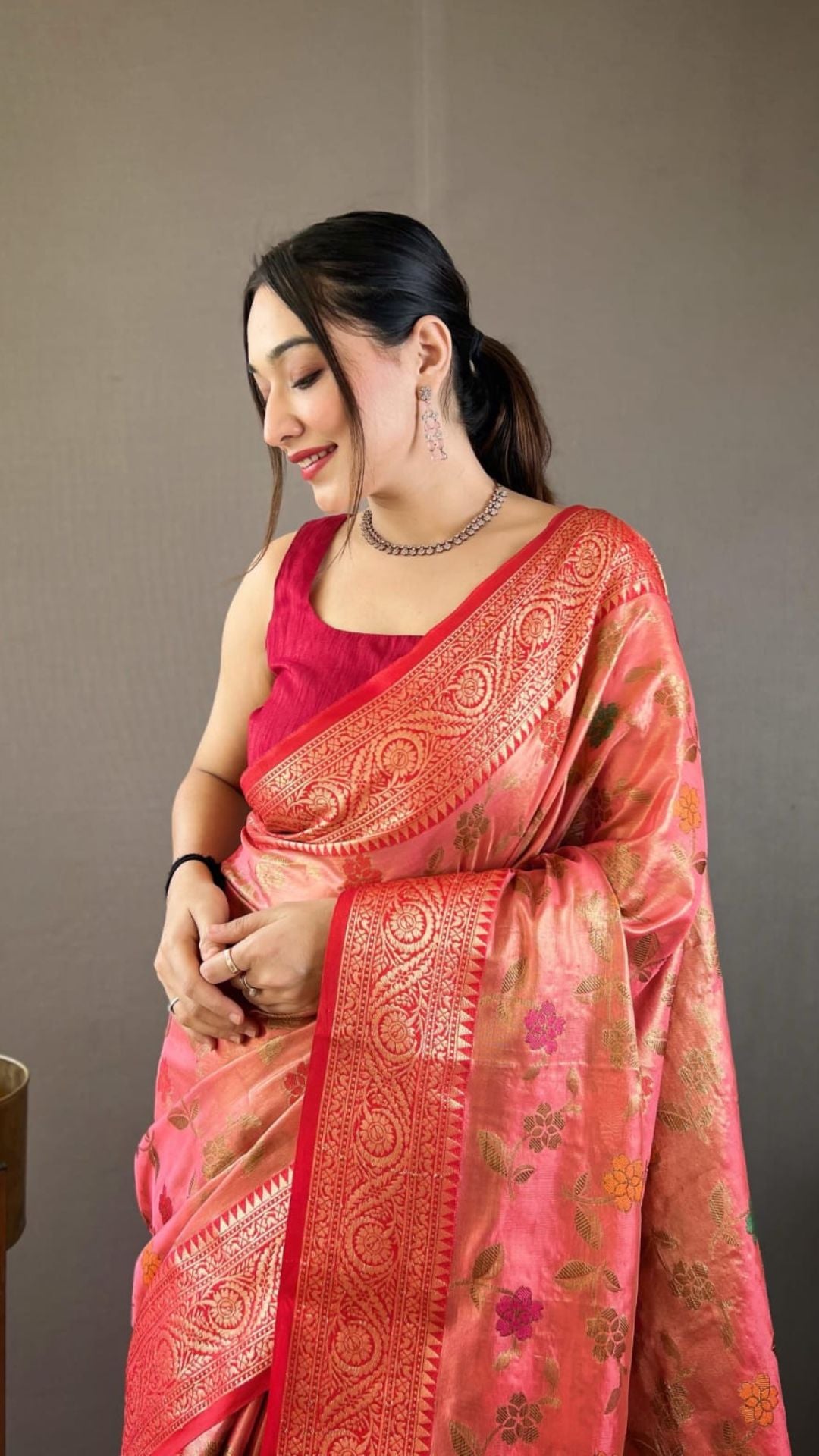 Organza Tissue Silk Saree with Sitara Jaal & Zari Border