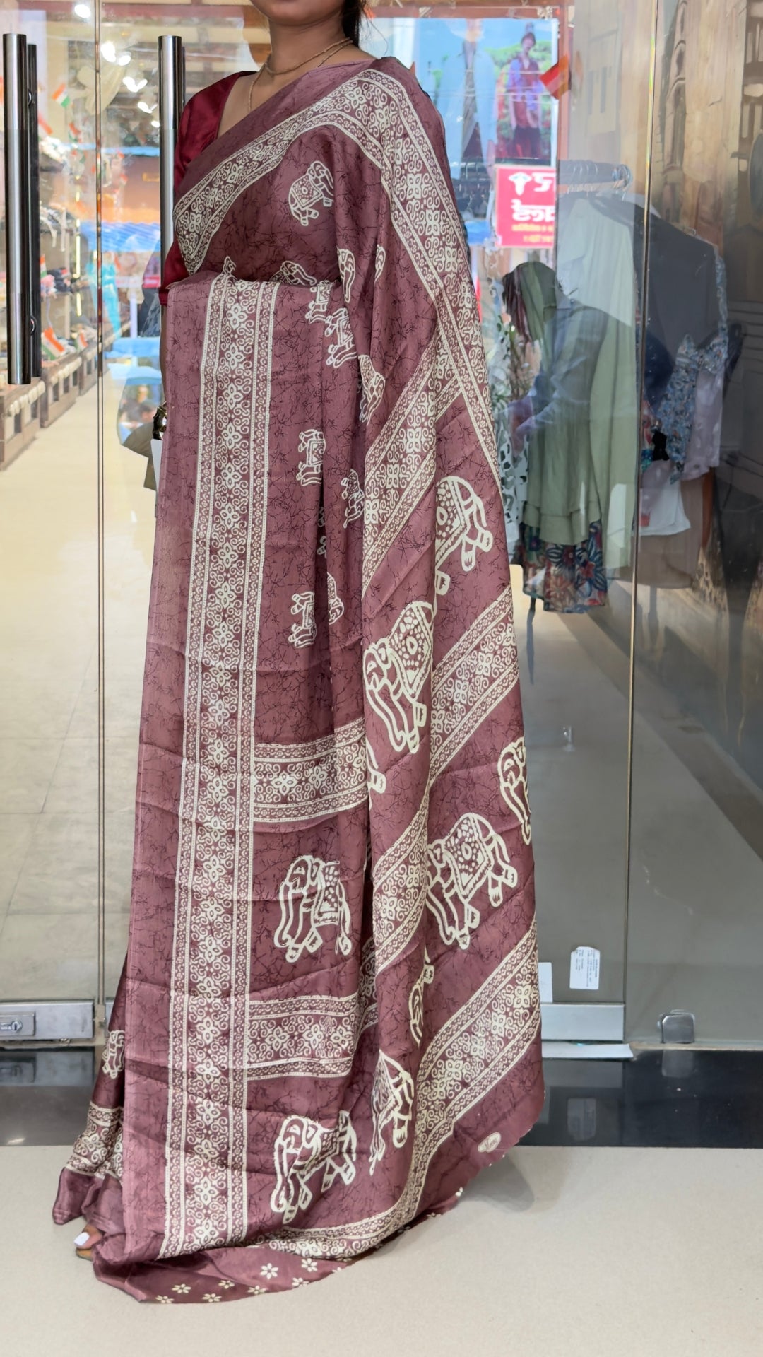 The Royal Mauve Plum Saree – Traditional Elephant Motif Soft Silk