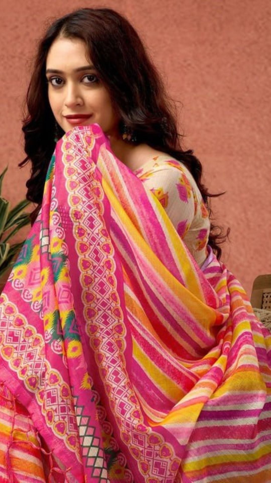 Vibrant Linen Cotton Saree with Zari Border