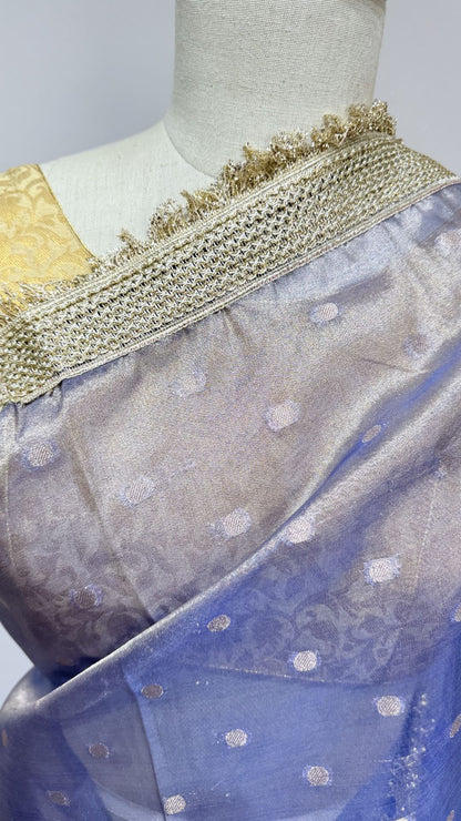 Lavender Tissue Saree With Lace Border