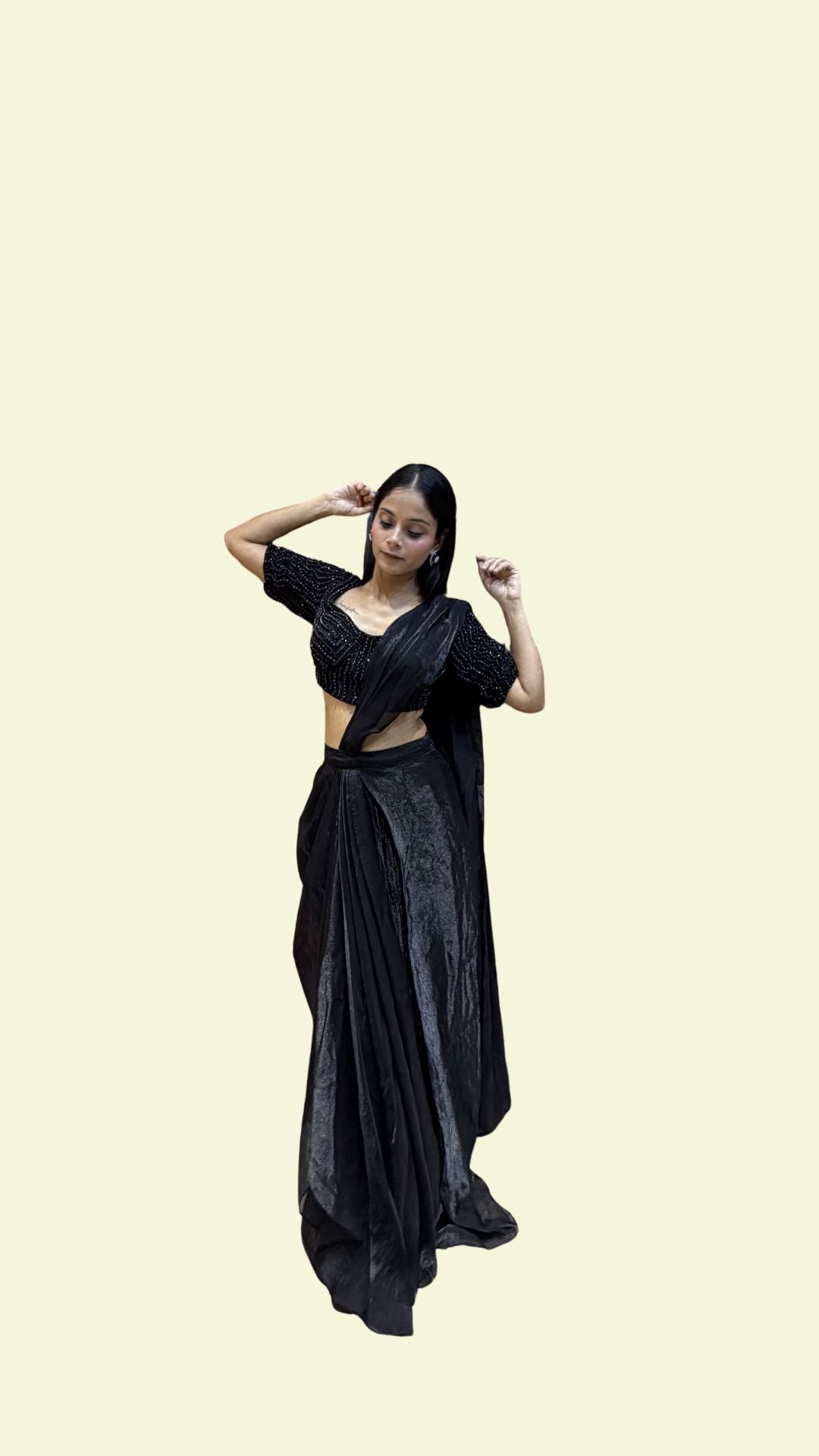 Black Designer Draped Saree with Embellished Blouse