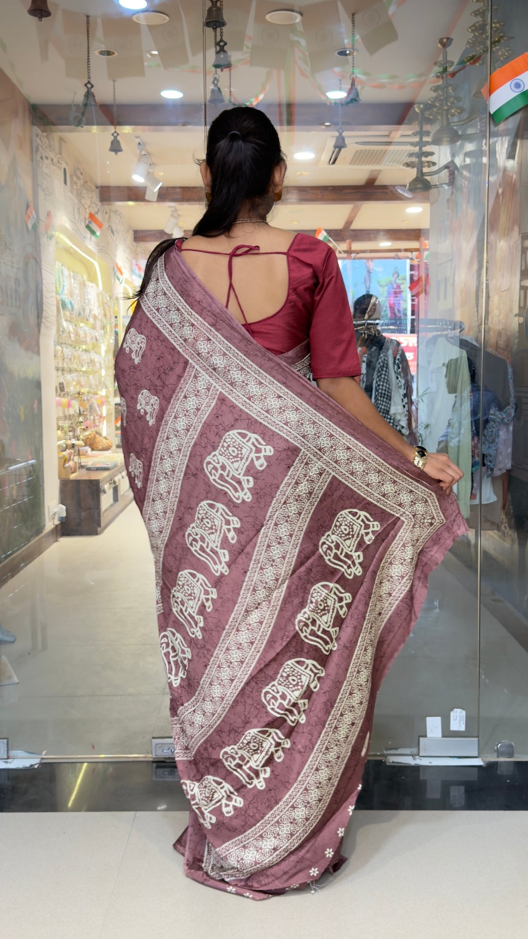 The Royal Mauve Plum Saree – Traditional Elephant Motif Soft Silk
