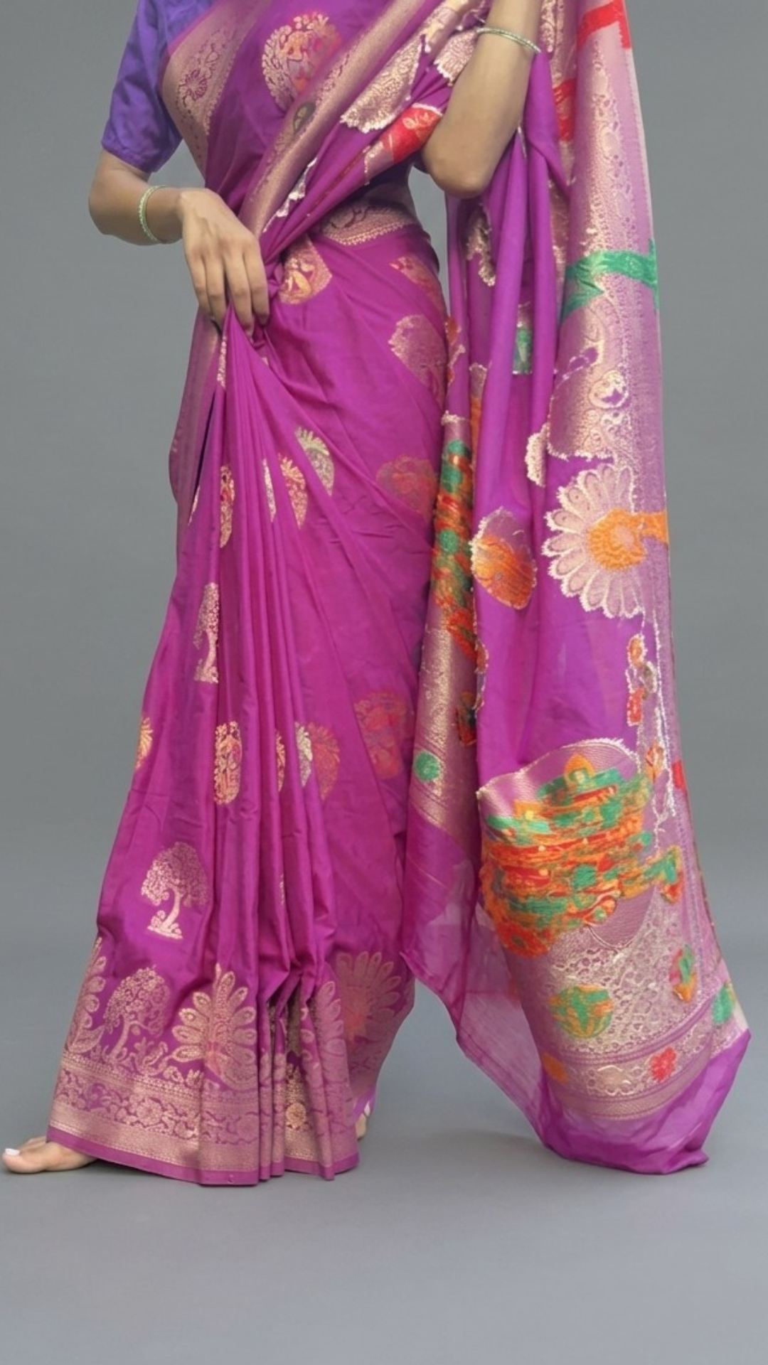 Banarashe Royal Purple Floral Zari Saree