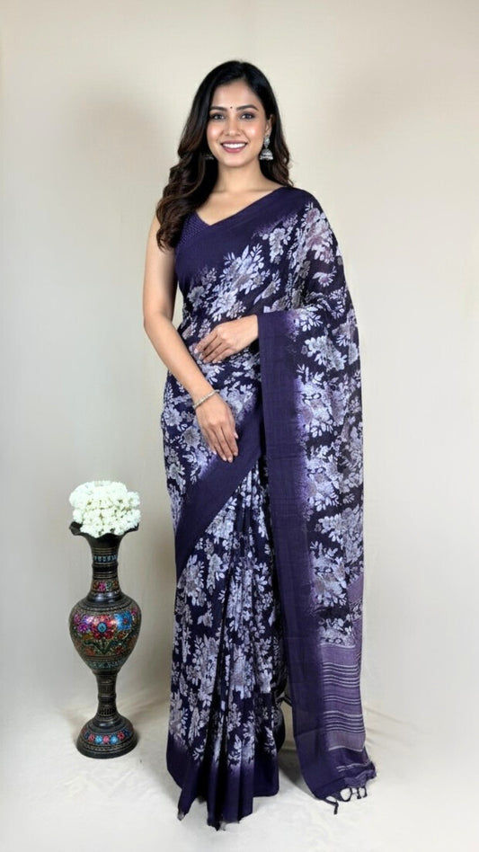 Elegant Lavender Georgette Saree with Abstract Floral Print & Matching Blouse Piece – Lightweight Daily & Party Wear Saree for Women