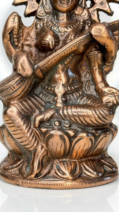 Antique Brass Goddess Saraswati Idol with Veena – Traditional Religious & Home Decor Statue