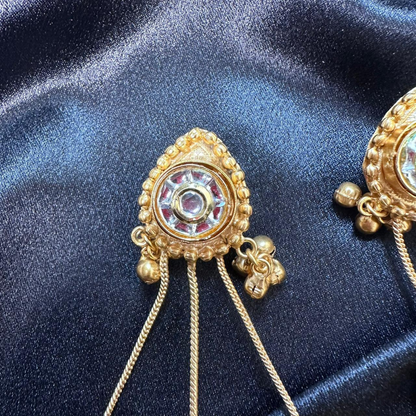 Banarashe Teardrop Cascade Earrings White Stone Temple Danglers